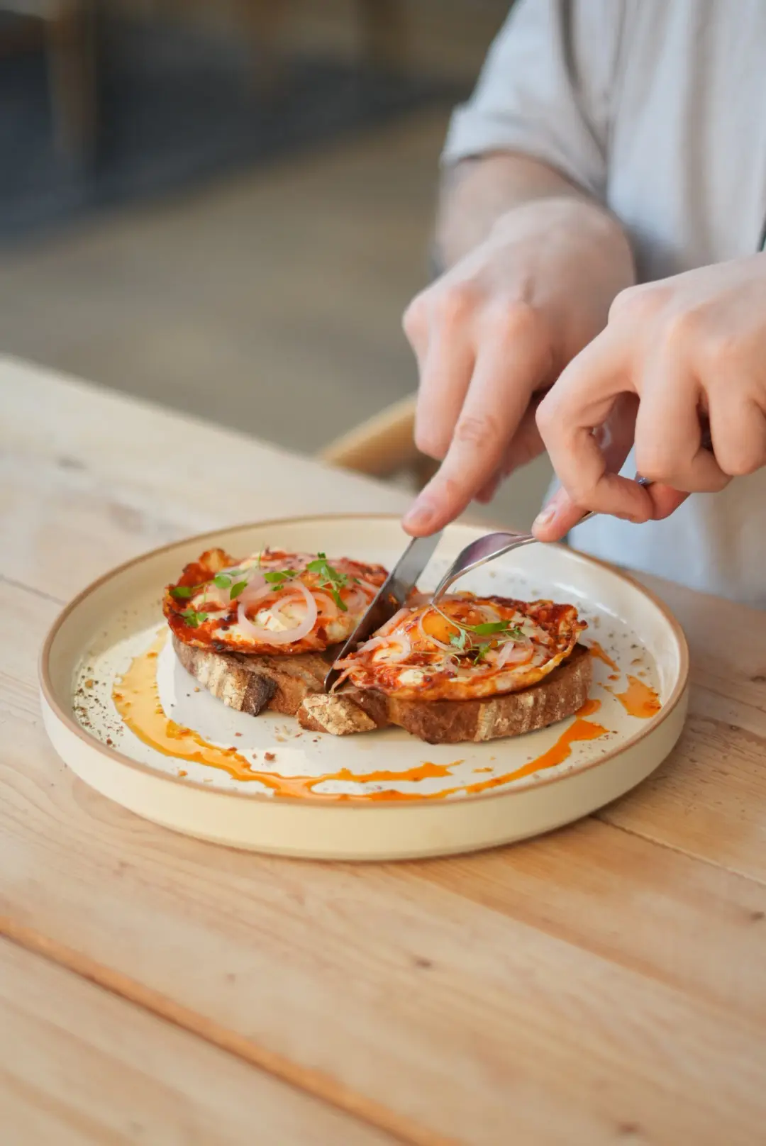 Eggs in nduja on sourdough