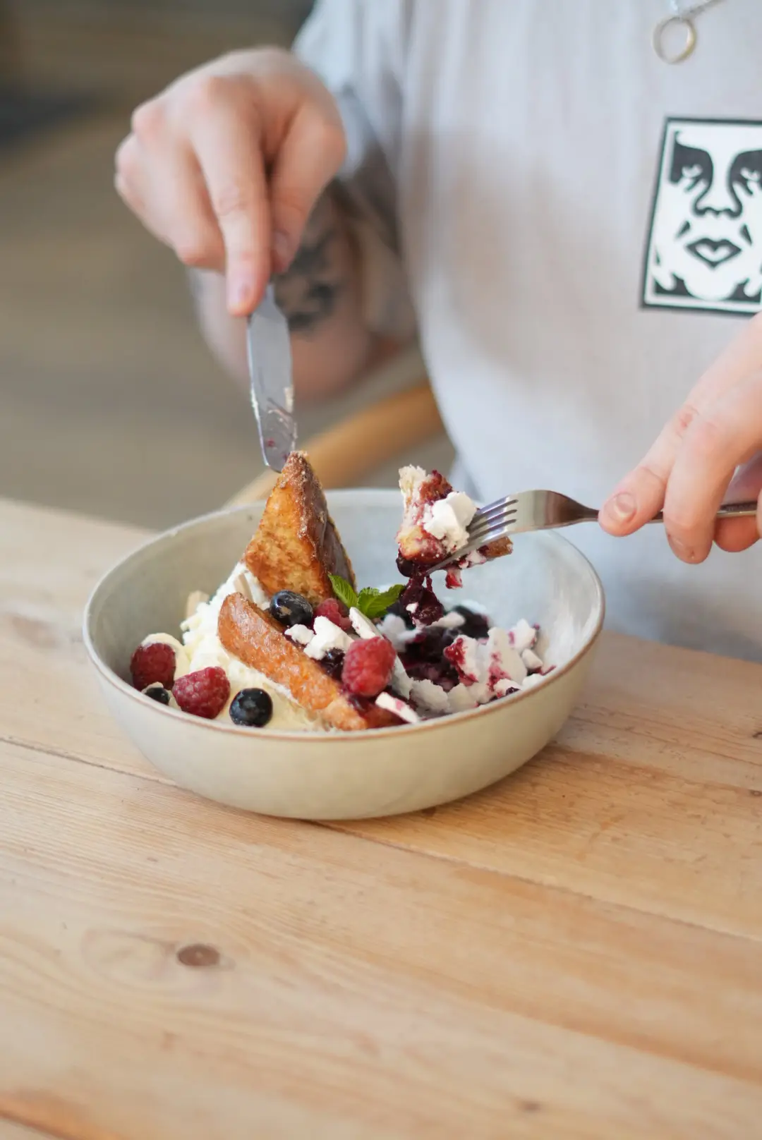 Berry french toast forkful