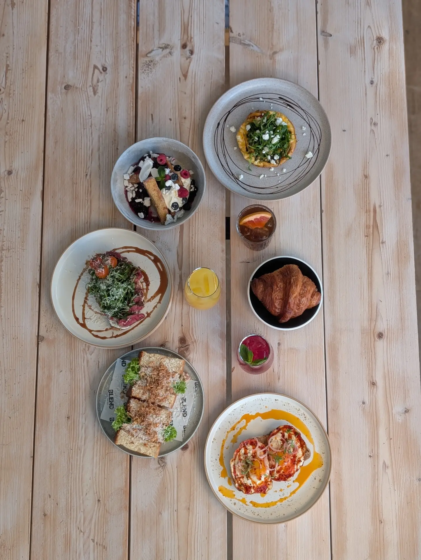 Overhead of the full Blend brunch table